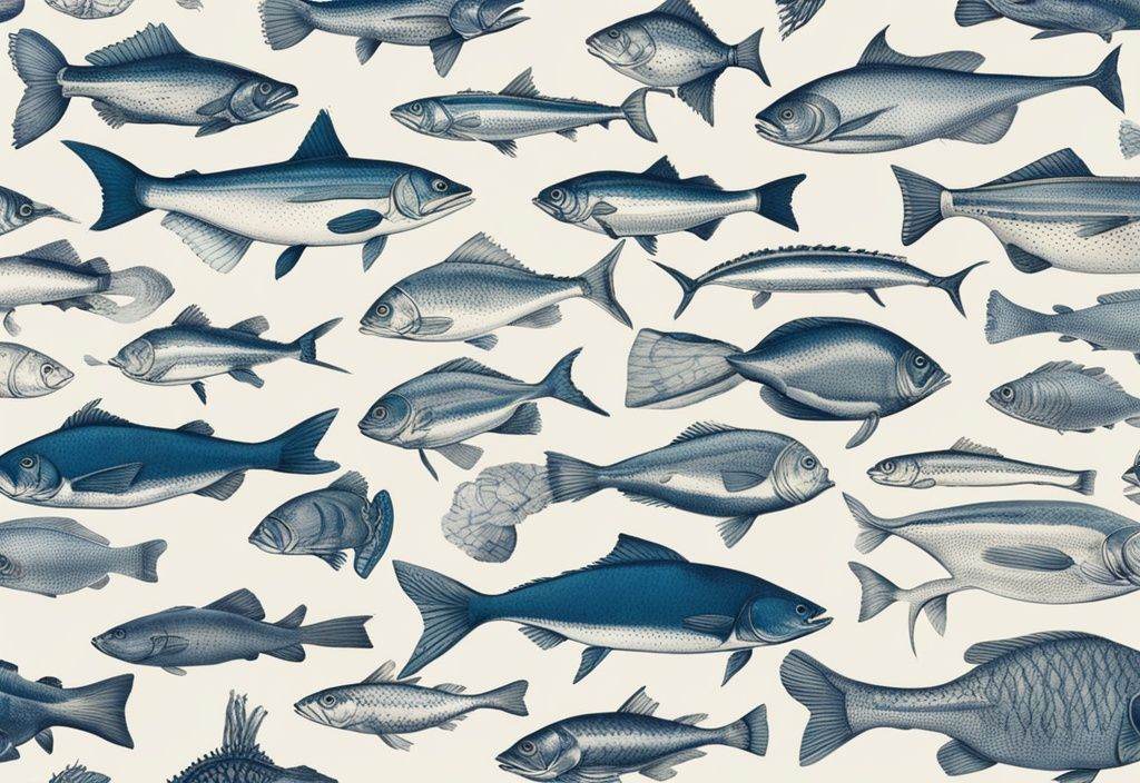 Vintage Illustration von Nordseefischen in Blau-Tönen
