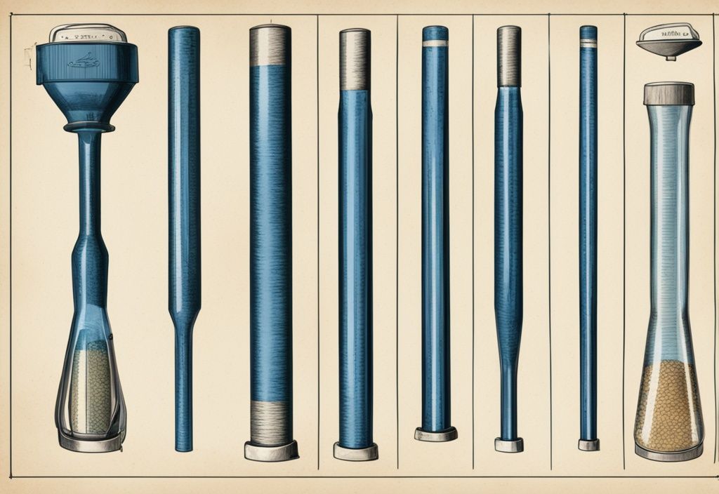 Vintage Skizzenillustration von Futterruten in Blau, verschiedene Typen mit klaren Beschriftungen zur Unterscheidung ihrer einzigartigen Merkmale und Zwecke.